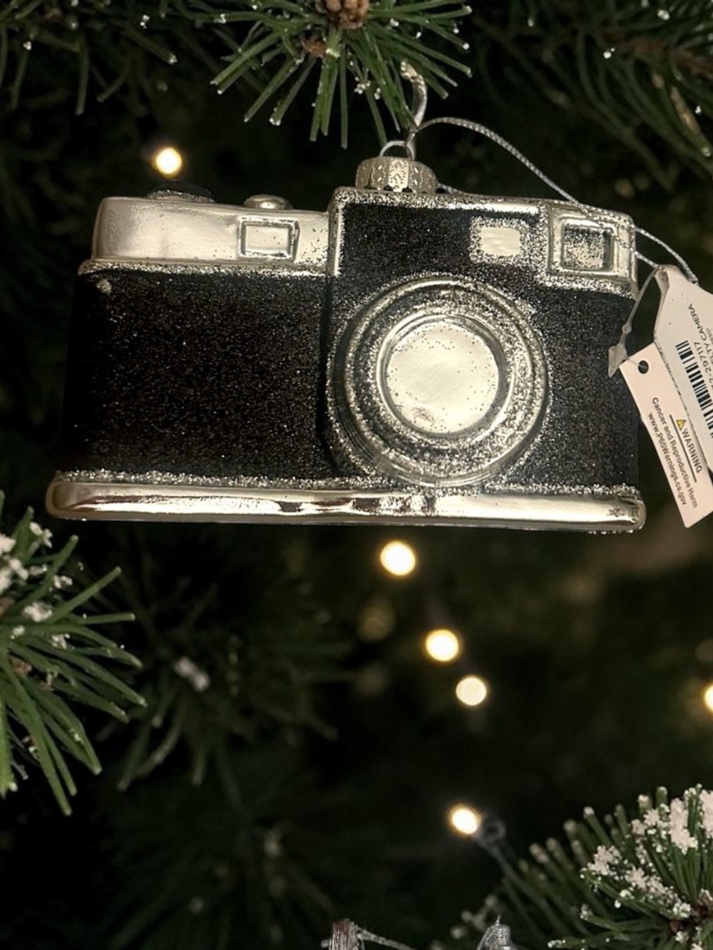 •NWT Kirklands Camera Christmas Ornament Black Silver Holiday Glass
